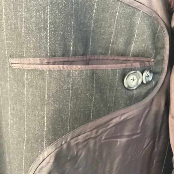 Double Breasted Peak Collar Charcoal/ Blue Bespoke Pinstripe Suit Coat 42 Reg - Picture 12 of 12